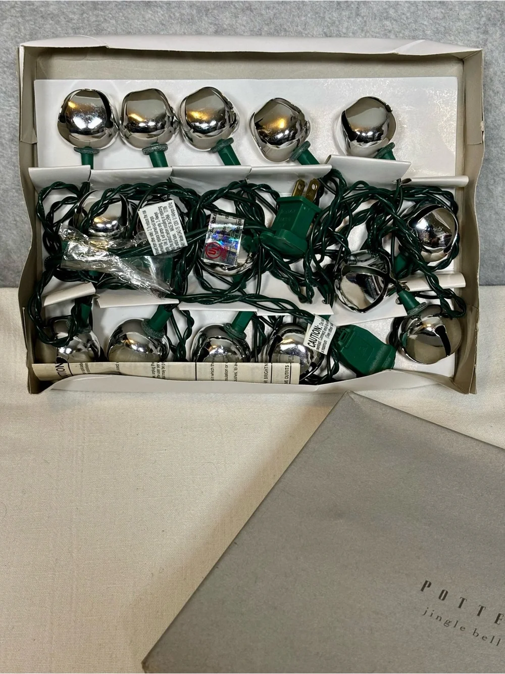 Vintage Pottery Barn Silver Jingle Bell String Lights-Holiday Christmas